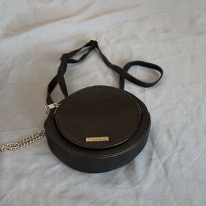 Madden Girl Black Round Crossbody with Gold Plaque